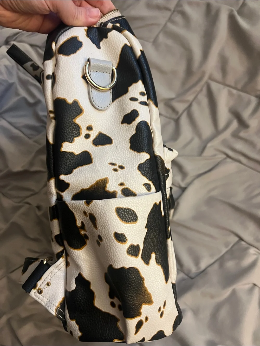 Cow Print Faux Leather Backpack Purse - Black & White